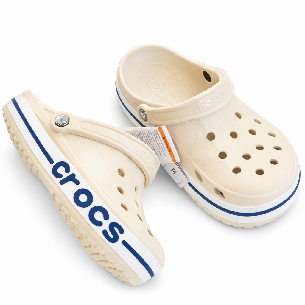 Cream Comfort Clogs with Navy Stripe – Lightweight Everyday Slip-On