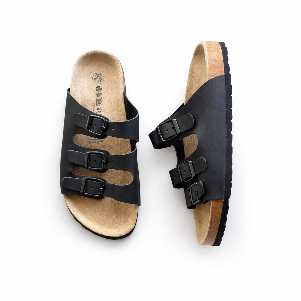 Black Triple Strap Comfort Sandals