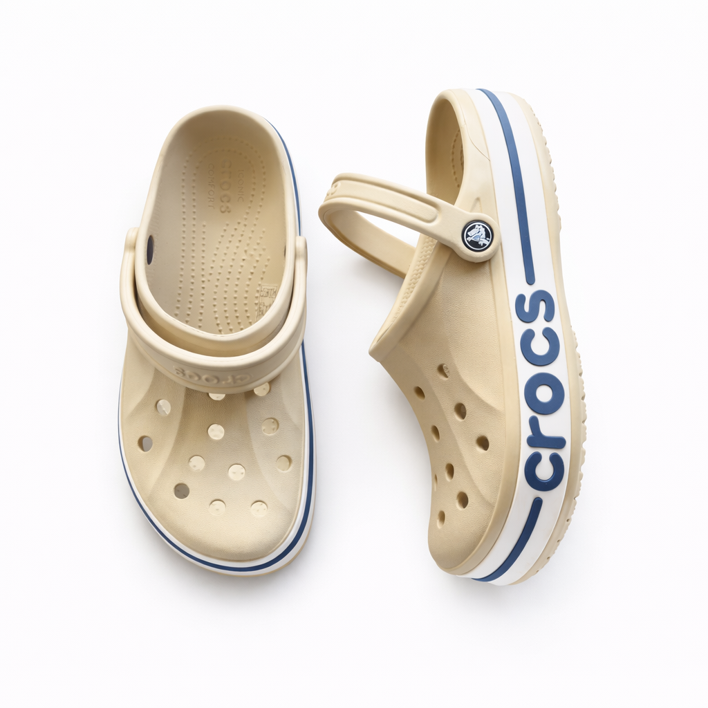 Cream Comfort Clogs with Navy Stripe – Lightweight Everyday Slip-On