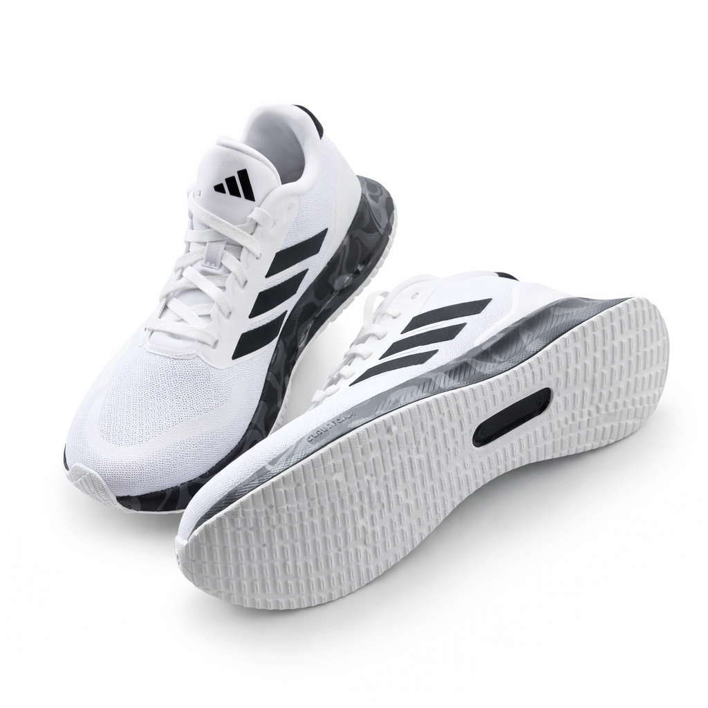 Original white and black Adidas Runfalcon 5 running shoes.