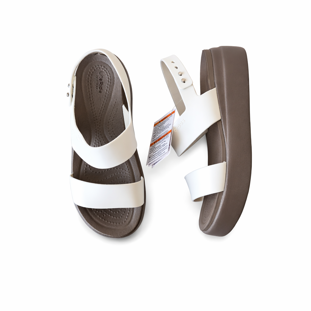 Crocs Women’s Platform Sandals – Comfortable Lightweight Casual Summer Shoes (White/Brown)