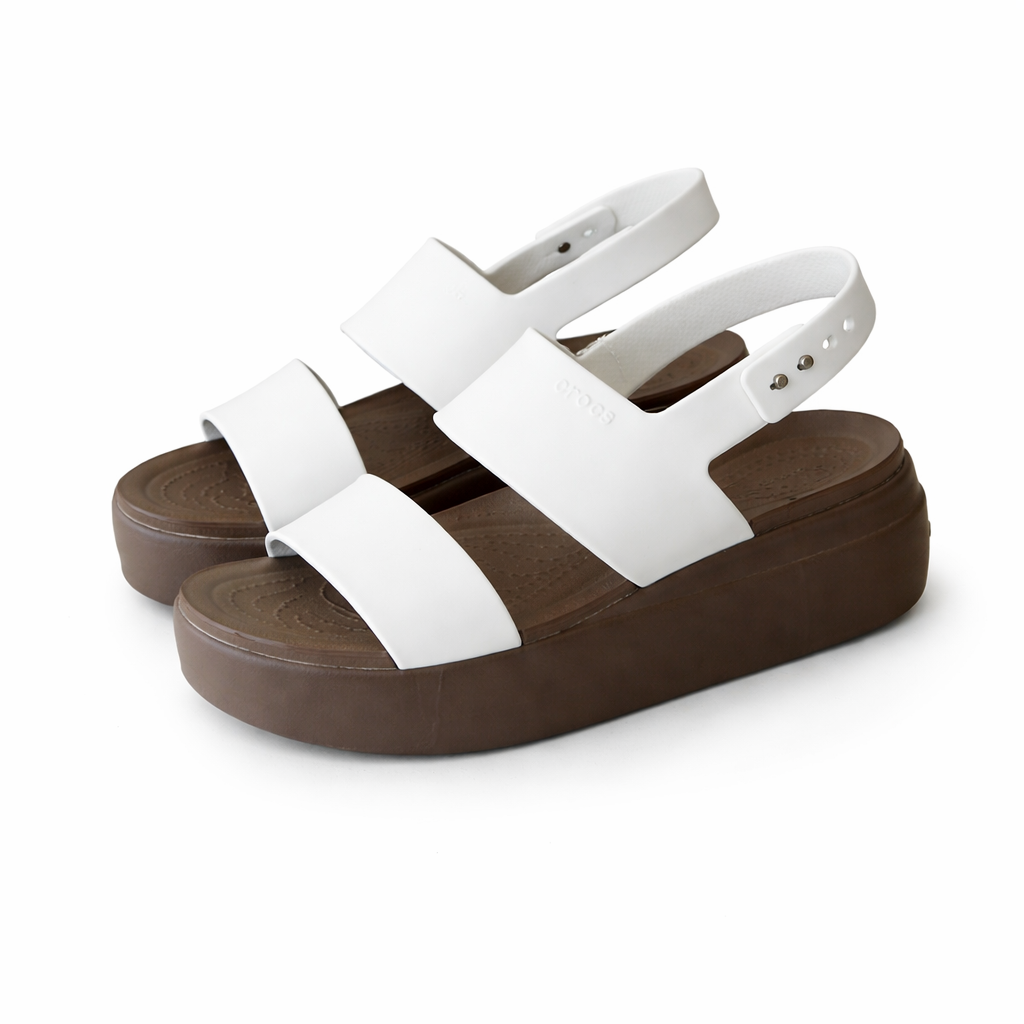 Crocs Women’s Platform Sandals – Comfortable Lightweight Casual Summer Shoes (White/Brown)
