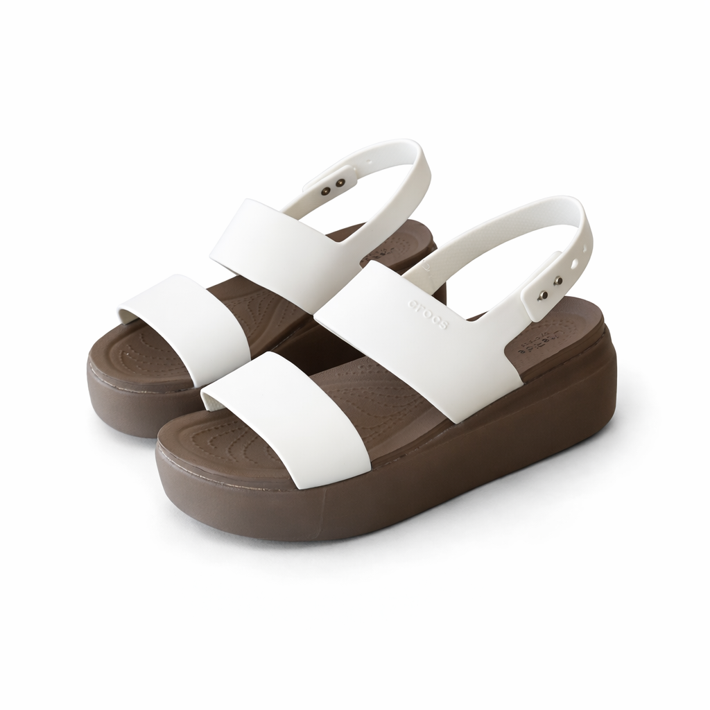 Crocs Women’s Platform Sandals – Comfortable Lightweight Casual Summer Shoes (White/Brown)